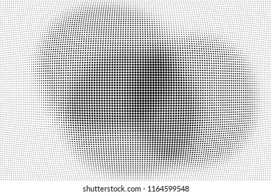 Abstract monochrome halftone pattern with cirles. Soft curvesstains and splashes. Vector illustration with dots. Modern polka dots background. Template for design