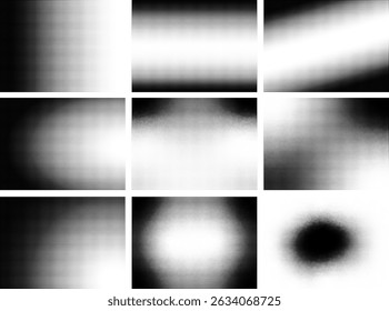 Coleção de padrões de meio-tom monocromático abstrato. Definir fundo pontilhado com círculos pontos elementos de design de ponto para web banners cartazes cartões papéis de parede sites. 