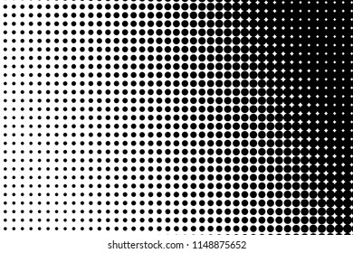 Abstract monochrome halftone pattern. Comic background. Dotted backdrop with circles, dots, point. Design element for web banners, posters, cards, wallpapers, sites. Black and white color 