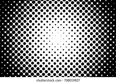 Abstract monochrome halftone pattern. Comic background. Dotted backdrop with circles, dots, point. Design element for web banners, posters, cards, wallpapers, sites. Black and white color