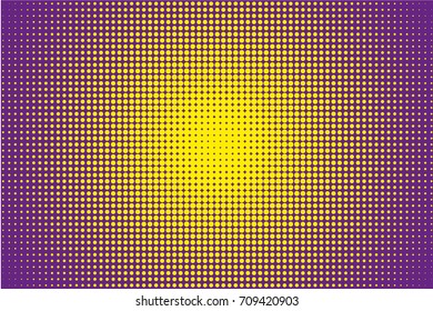  Abstract monochrome halftone pattern. Comic background. Dotted backdrop with circles, dots, point. Design element for web banners, posters, cards, wallpapers, sites. Purple and yellow color