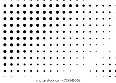 Abstract monochrome halftone pattern. Comic background. Dotted backdrop with circles, dots, point large scale. Design element for web banners, posters, cards, wallpapers, sites. Black and white color