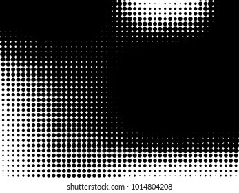Abstract monochrome halftone pattern. Futuristic panel. Grunge dotted backdrop with circles, dots, point. Design element for web banners, posters, cards, wallpapers, sites. Black and white color 