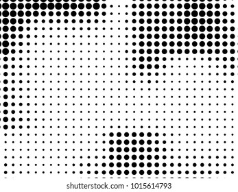 Abstract monochrome halftone pattern. Futuristic panel. Gunge dotted backdrop with circles, dots, point. Design element for web banners, posters, cards, wallpapers, sites. Black and white color