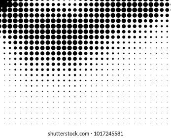 Abstract monochrome halftone pattern. Futuristic panel. Gunge dotted backdrop with circles, dots, point. Design element for web banners, posters, cards, wallpapers, sites. Black and white color