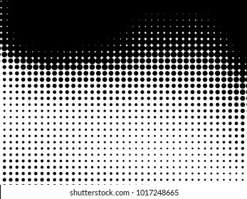 Patrón de medio tono monocromo abstracto. Panel futurista. Pistola de fondo con círculos, puntos, punto. Elemento de diseño para banners web, carteles, tarjetas, fondos de pantalla, sitios web. Color blanco y negro