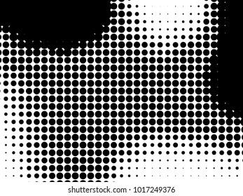 Abstract monochrome halftone pattern. Futuristic panel. Gunge dotted backdrop with circles, dots, point. Design element for web banners, posters, cards, wallpapers, sites. Black and white color