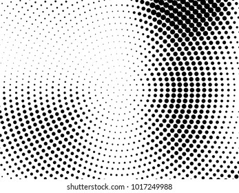 Abstract monochrome halftone pattern. Futuristic panel. Gunge dotted backdrop with circles, dots, point. Design element for web banners, posters, cards, wallpapers, sites. Black and white color