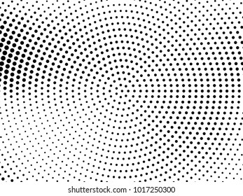 Abstract monochrome halftone pattern. Futuristic panel. Gunge dotted backdrop with circles, dots, point. Design element for web banners, posters, cards, wallpapers, sites. Black and white color