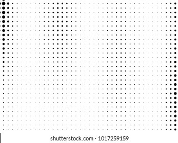 Abstract monochrome halftone pattern. Futuristic panel. Gunge dotted backdrop with circles, dots, point. Design element for web banners, posters, cards, wallpapers, sites. Black and white color