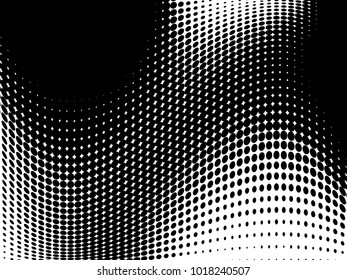 Abstract monochrome halftone pattern. Futuristic panel. Gunge dotted backdrop with circles, dots, point. Design element for web banners, posters, cards, wallpapers, sites. Black and white color