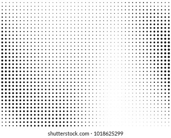 Abstract monochrome halftone pattern. Futuristic panel. Gunge dotted backdrop with circles, dots, point. Design element for web banners, posters, cards, wallpapers, sites. Black and white color