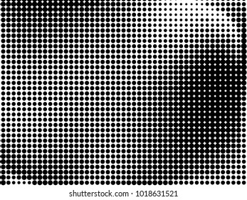 Abstract monochrome halftone pattern. Futuristic panel. Gunge dotted backdrop with circles, dots, point. Design element for web banners, posters, cards, wallpapers, sites. Black and white color