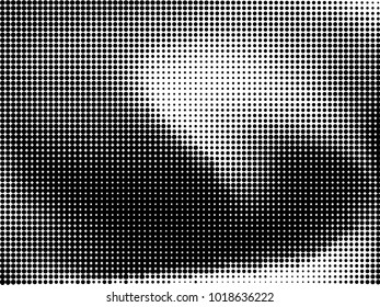 Abstract monochrome halftone pattern. Futuristic panel. Gunge dotted backdrop with circles, dots, point. Design element for web banners, posters, cards, wallpapers, sites. Black and white color