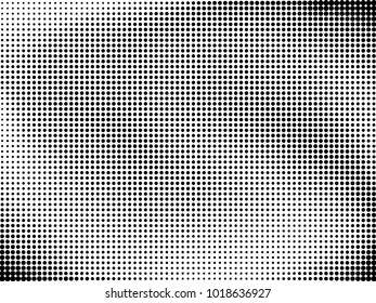 Abstract monochrome halftone pattern. Futuristic panel. Gunge dotted backdrop with circles, dots, point. Design element for web banners, posters, cards, wallpapers, sites. Black and white color