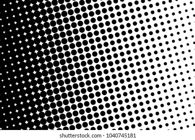 Abstract monochrome halftone pattern. Futuristic panel. Dotted backdrop with circles, dots, point. Design element for web banners, posters, cards, wallpapers, sites. Black and white color