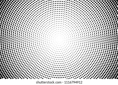 Abstract monochrome halftone pattern. Futuristic panel. Grunge dotted backdrop with circles, dots, point. Design element for web banners, posters, cards, wallpapers, sites. Black and white color