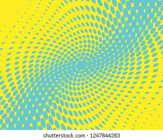Abstract monochrome halftone pattern. Futuristic panel. Grunge dotted backdrop with circles, dots, point. Design element for web banners, posters, cards, wallpapers, sites. Blue-yellow color