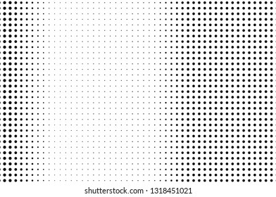 Abstract monochrome halftone pattern. Futuristic panel. Grunge dotted backdrop with circles, dots, point. Design element for web banners, posters, cards, wallpapers, sites. Black and white color