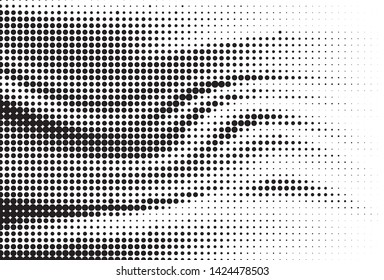 Abstract monochrome halftone pattern. Futuristic panel. Grunge dotted backdrop with circles, dots, point. Design element for web banners, posters, cards, wallpapers, sites. Black and white color