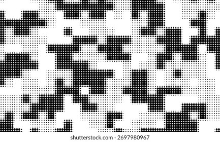 Padrão de meio-tom monocromático abstrato. Painel futurista. Fundo pontilhado de grunge com círculos, pontos, ponto. Elemento de design para banners da web, cartazes, cartões, papéis de parede, sites. Cor preta e branca