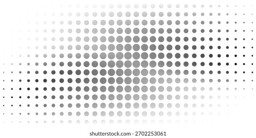 Padrão de meio-tom monocromático abstrato. Painel futurista. Fundo pontilhado de grunge com círculos, pontos, ponto. Elemento de design para banners da web, cartazes, cartões, papéis de parede, sites. Cor preta e branca 