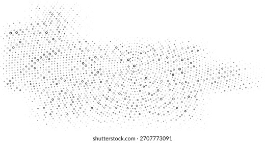 Padrão de meio-tom monocromático abstrato. Painel futurista. Fundo pontilhado de grunge com círculos, pontos, ponto. Elemento de design para web banners, cartazes, cartões, papéis de parede, sites. cor branca e preta