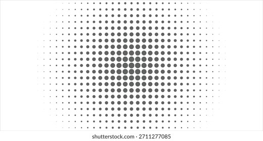 Padrão de meio-tom monocromático abstrato. Painel futurista. Fundo pontilhado de grunge com círculos, pontos, ponto. Elemento de design para banners da web, cartazes, cartões, papéis de parede, sites. Cor preta e branca 