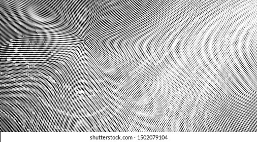Abstract monochrome halftone pattern. Soft dynamic lines. Half tone  geometric vector illustration with dots. Modern black and white polka dots background for web design, print