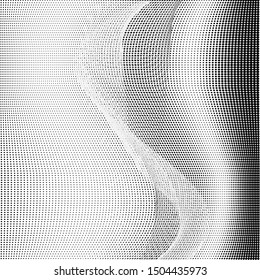 Abstract monochrome halftone pattern. Soft dynamic lines. Half tone  geometric vector illustration with dots. Modern black and white polka dots background for web design, print