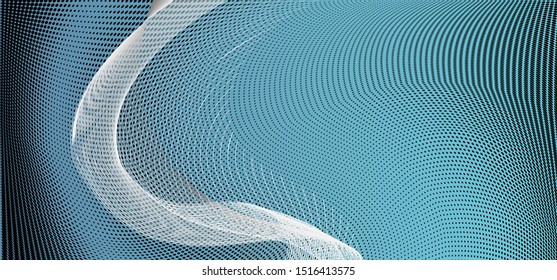 Abstract monochrome halftone pattern. Soft dynamic lines. Half tone wavy blue black and white wide vector illustration with dots. Modern polka dots wide background for web design, print