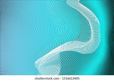 Abstract monochrome halftone pattern. Soft dynamic lines. Half tone wavy blue black and white vector illustration with dots. Modern polka dots wide background for web design, print