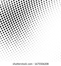 Abstract monochrome halftone texture. Chaotic wave of black dots on a white background