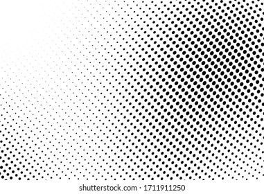 Abstract monochrome halftone texture. Chaotic wave of black dots on a white background