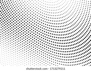 Abstract monochrome halftone texture. Chaotic wave of black dots on a white background