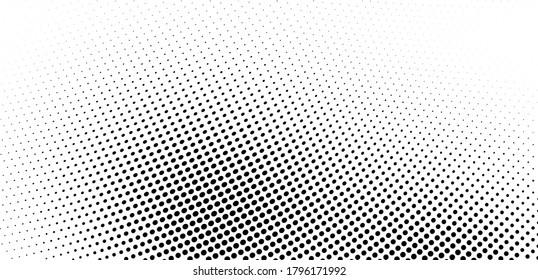 Abstract monochrome halftone texture. Chaotic wave of black dots on a white background