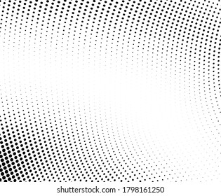 Abstract monochrome halftone texture. Chaotic wave of black dots on a white background