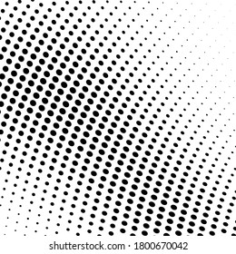 Abstract monochrome halftone texture. Chaotic wave of black dots on a white background