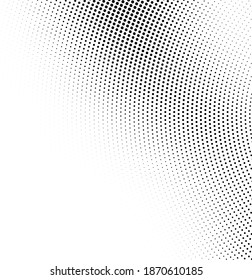 Abstract monochrome halftone texture. Chaotic wave of black dots on a white background