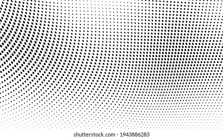 Abstract monochrome halftone texture. Chaotic wave of black dots on a white background