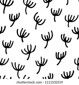 Abstract monochrome hand drawn ink black and white seamless pattern. Brush doodle vector repeated illustration for paper, textile, greeting card, print design.