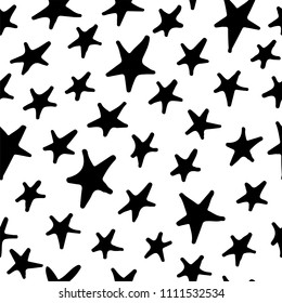 Abstract monochrome hand drawn ink black and white seamless pattern. Brush doodle vector repeated illustration for paper, textile, greeting card, print design.