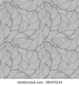 Abstract monochrome hand drawn abstract seamless pattern with wavy lines 