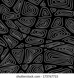Abstract Monochrome Hand-drawn Ornamental Pattern. Stylized Seamless texture with swirls and curves. Black and white Pattern for decoration or background.