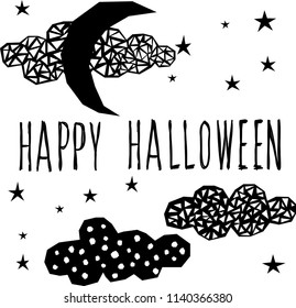 Abstract monochrome happy halloween card background. Modern black and white pattern for halloween card, party invitation, wallpaper, holiday shop sale,  bag print, t shirt, workshop advertising etc.