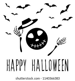 Abstract monochrome happy halloween card background. Modern black and white pattern for halloween card, party invitation, wallpaper, holiday shop sale,  bag print, t shirt, workshop advertising etc.