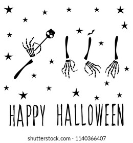 Abstract monochrome happy halloween card background. Modern black and white pattern for halloween card, party invitation, wallpaper, holiday shop sale,  bag print, t shirt, workshop advertising etc.