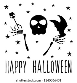 Abstract monochrome happy halloween card background. Modern black and white pattern for halloween card, party invitation, wallpaper, holiday shop sale,  bag print, t shirt, workshop advertising etc.