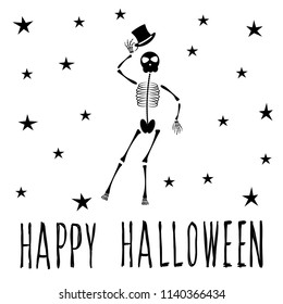 Abstract monochrome happy halloween card background. Modern black and white pattern for halloween card, party invitation, wallpaper, holiday shop sale,  bag print, t shirt, workshop advertising etc.