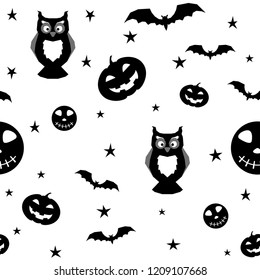 Abstract monochrome happy halloween seamless background. Modern pattern for halloween card, party invitation, menu, wallpaper, holiday shop sale, bag print, t shirt, workshop advertising etc.